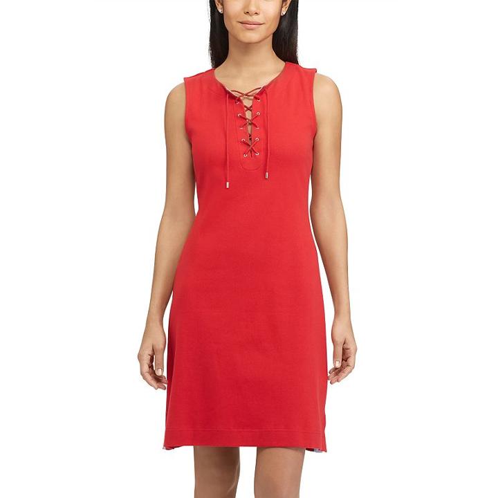 Women's Chaps Lace-up Tank Dress, Size: Medium, Red