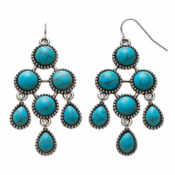 Simulated Turquoise Cabochon Kite Drop Earrings, Women's, Turq/aqua