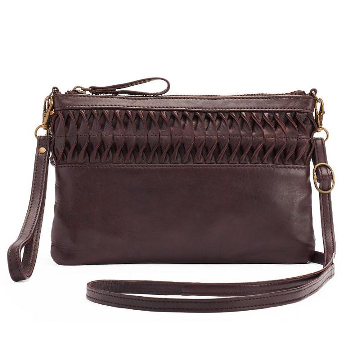 R & R Leather Ruffled Crossbody Bag, Women's, Brown