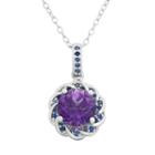 Amethyst And Lab-created Blue Sapphire Sterling Silver Flower Pendant Necklace, Women's, Size: 18, Multicolor
