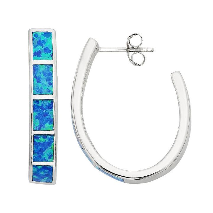 Lab-created Blue Opal Sterling Silver U-hoop Earrings, Women's