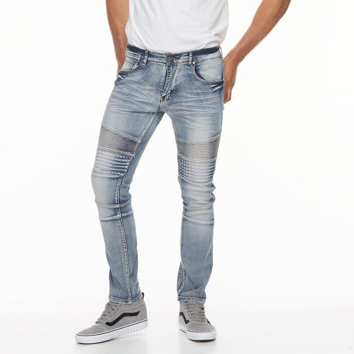 Men's Rawx Slim-fit Embossed Moto Stretch Jeans, Size: 38, Med Blue