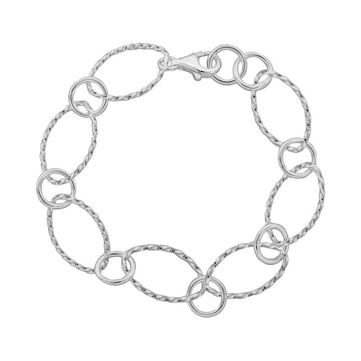 Sterling Silver Twist Oval Bracelet, Women's, Size: 7.5, Grey