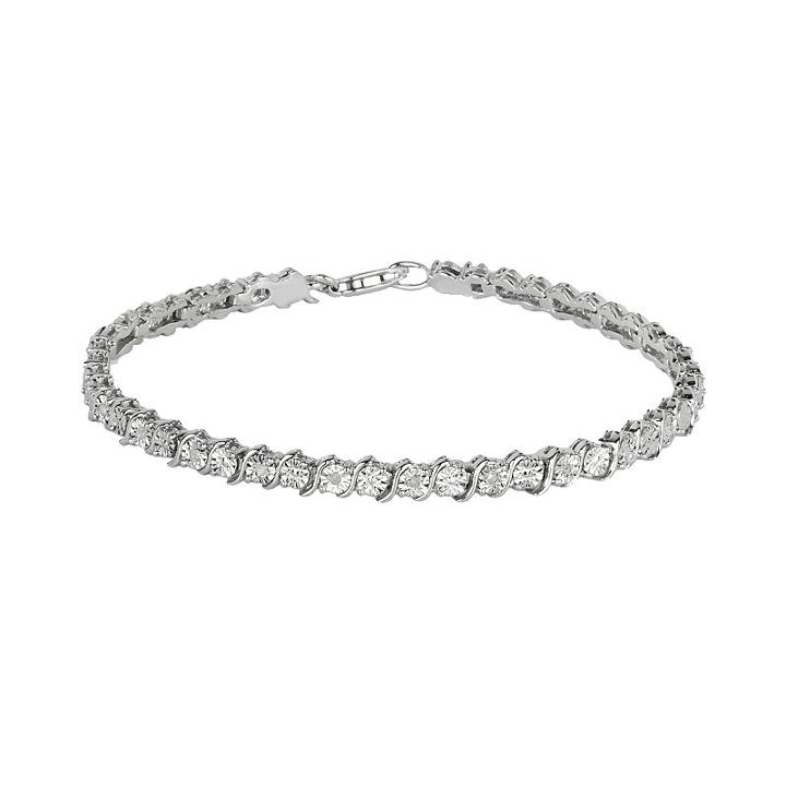 Sterling Silver 1/8-ct. T.w. Diamond Swirl Bracelet, Women's, White