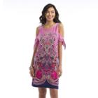 Women's Indication Cold-shoulder Printed A-line Dress, Size: Medium, Pink