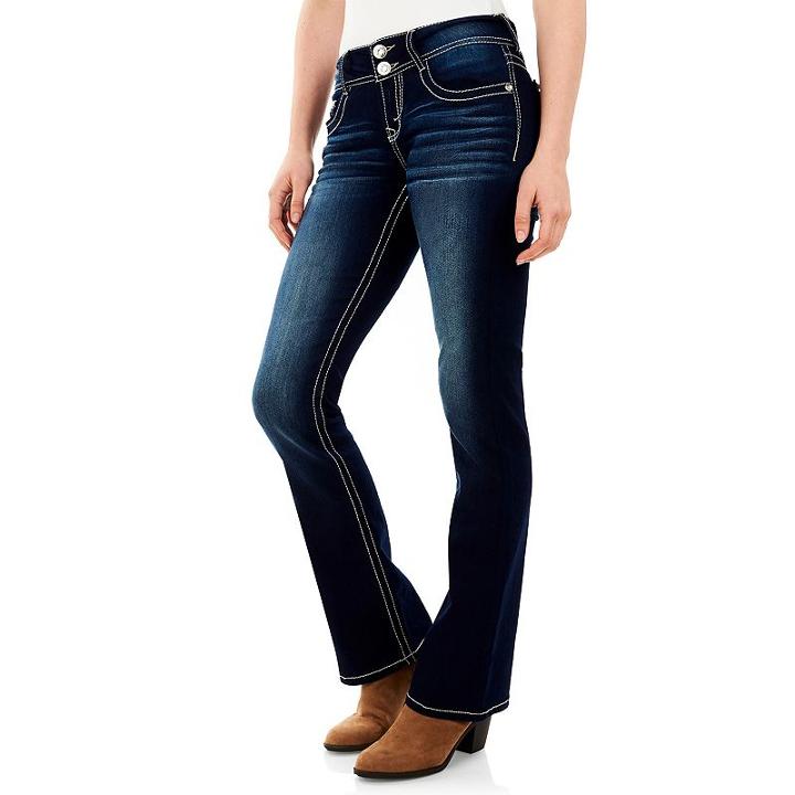 Juniors' Wallflower Curvy Contrast Stitch Bootcut Jeans, Teens, Size: 1, Blue Other