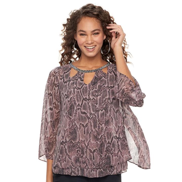 Women's Jennifer Lopez Print Cutout Chiffon Top, Size: Xl, Pink