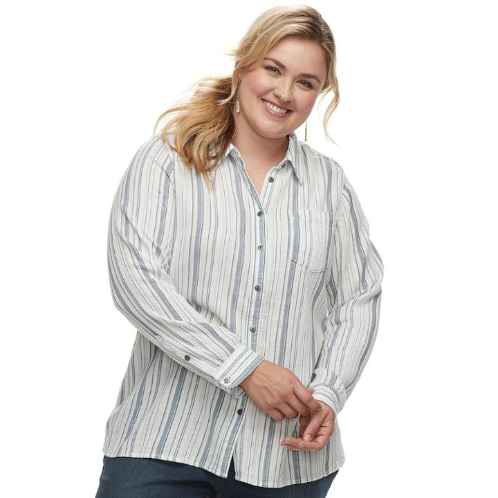 Plus Size Sonoma Goods For Life&trade; High-low Plaid Shirt, Women's, Size: 4xl, Med Blue