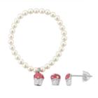 Lulabelle Kids' Shell Pearl & Crystal Cupcake Stretch Bracelet & Stud Earring Set, Women's, Red