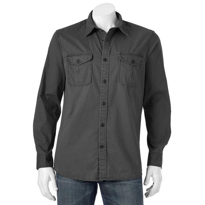 Men's Sonoma Goods For Life&trade; Modern-fit Solid Military Button-down Shirt, Size: Medium, Grey