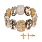 Believe In Two Tone Cross Stretch Bracelet & Stud Earring Set, Women's, Multicolor