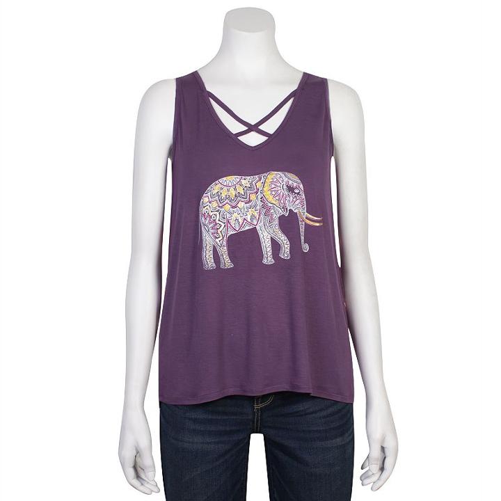 Juniors' Grayson Threads Criss-cross Elephant Graphic Tank, Teens, Size: Small, Drk Purple