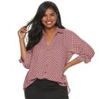 Juniors' Plus Size Iz Byer Roll-tab Shirt, Teens, Size: 3xl, Mauve Dot