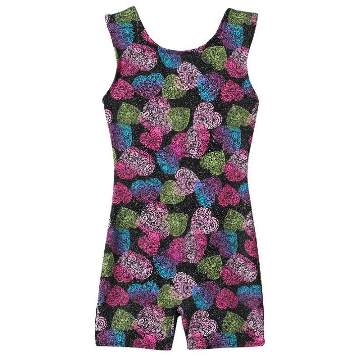 Girls 4-14 Jacques Moret Flowery Hearts Biketard, Girl's, Size: Small, Black