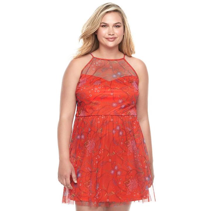 Juniors' Plus Size Candie's&reg; Mesh High Neck Dress, Girl's, Size: 2xl, Black