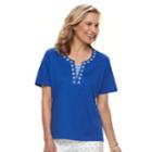 Women's Cathy Daniels Embroidered Trim Mock-layer Top, Size: Large, Brt Blue