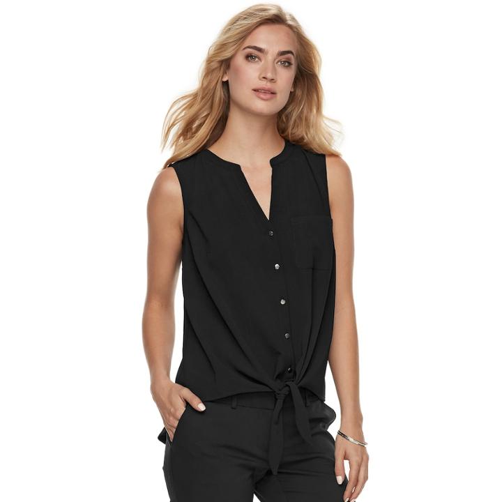 Women's Apt. 9&reg; Mixed-media Knot Front Tank, Size: Xs, Black