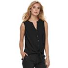 Women's Apt. 9&reg; Mixed-media Knot Front Tank, Size: Xs, Black