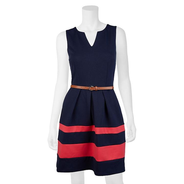 Juniors' Iz Byer California Striped Ponte Dress, Girl's, Size: 13, Blue (navy)