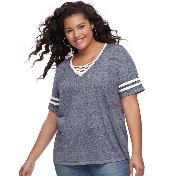 Plus Size So&reg; Lace-up Varsity Tee, Teens, Size: 1xl, Dark Blue