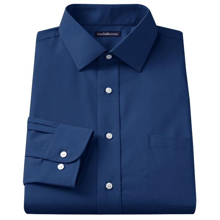Men's Croft & Barrow&reg; Classic-fit Solid Broadcloth Spread-collar Dress Shirt, Size: 17.5 36/37, Blue