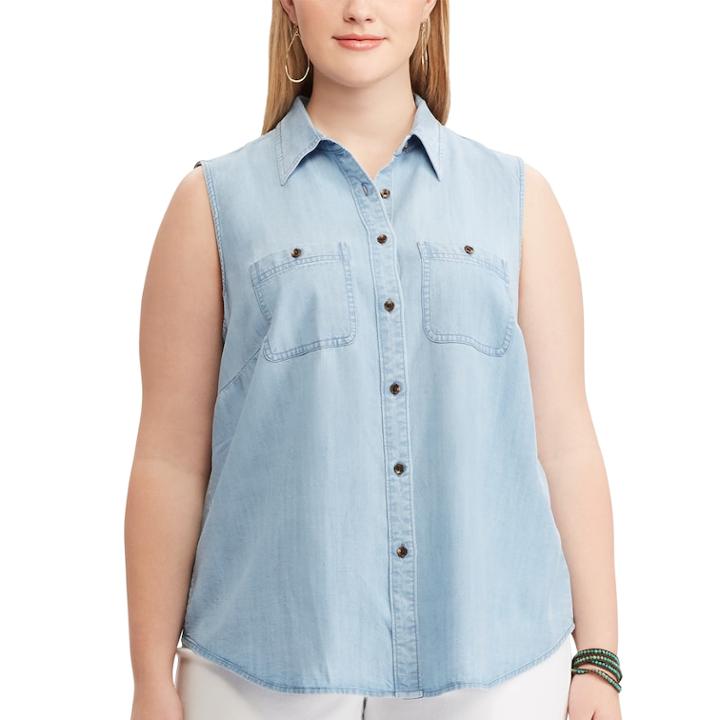 Plus Size Chaps Chambray Sleeveless Top, Women's, Size: 1xl, Blue