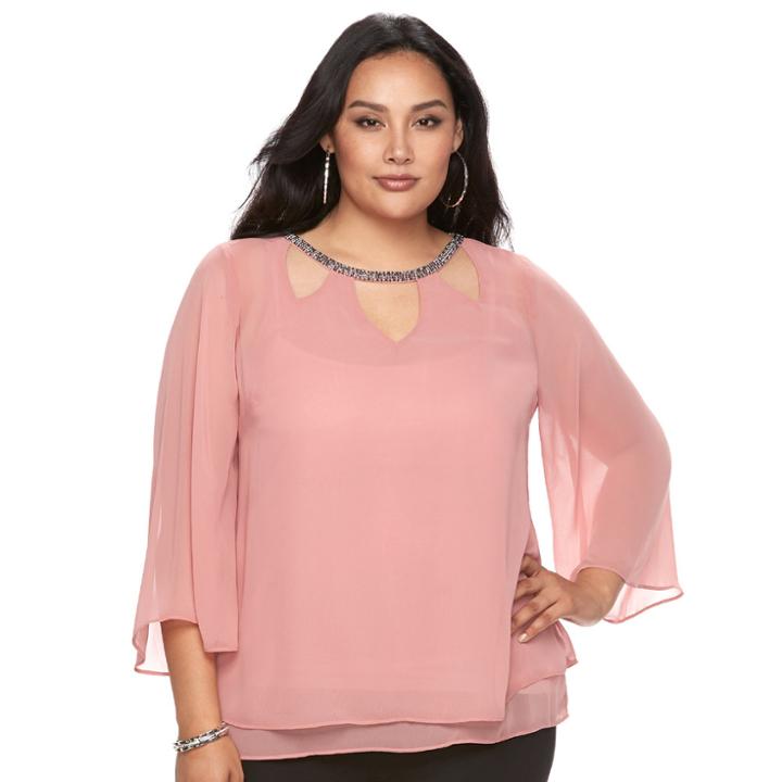 Plus Size Jennifer Lopez Cutout Chiffon Top, Women's, Size: 1xl, Pink