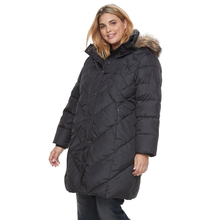 Plus Size Tower By London Fog Quilted Faux-fur Trim Coat, Women's, Size: 3xl, Blue (navy)
