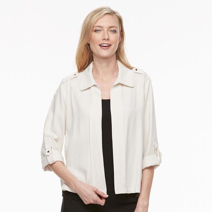 Women's Dana Buchman Roll-tab Jacket, Size: Medium, Lt Beige