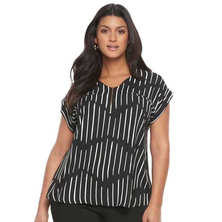 Plus Size Apt. 9 Zip Front Lattice Tee, Women's, Size: 3xl, Black