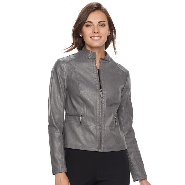 Women's Apt. 9&reg; Faux-leather Jacket, Size: Medium, Grey