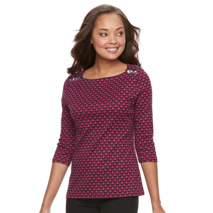 Petite Croft & Barrow Buttoned-shoulder Top, Women's, Size: M Petite, Dark Pink
