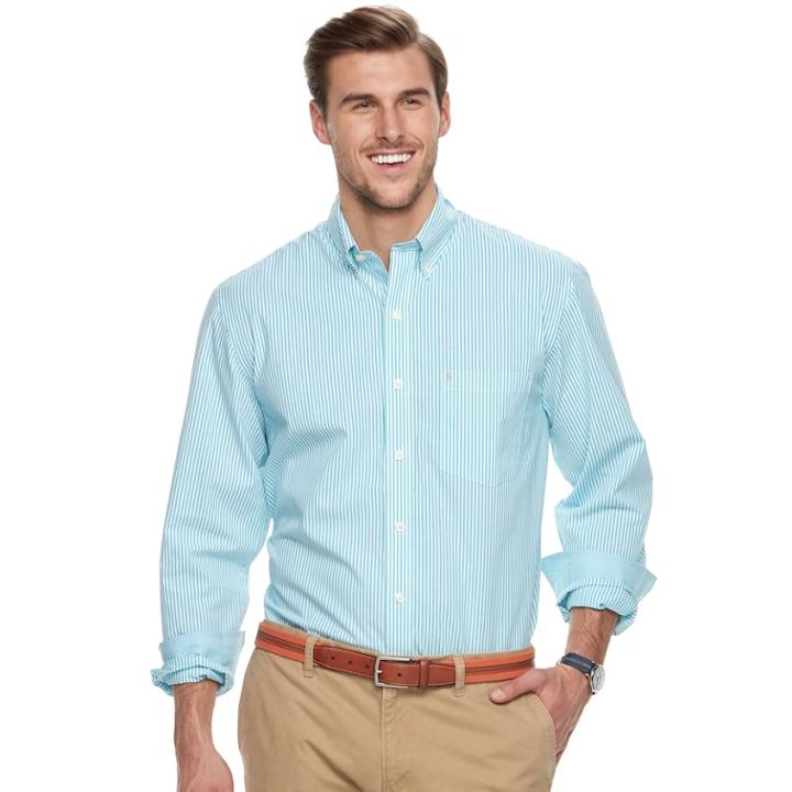 Big & Tall Men's Izod Essential Classic-fit Striped Premium Stretch Button-down Shirt, Size: Xl Tall, Brt Blue