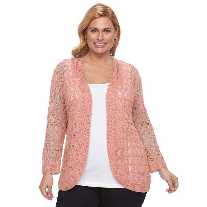 Plus Size Napa Valley Crochet Open-front Cardigan, Women's, Size: 1xl, Light Pink