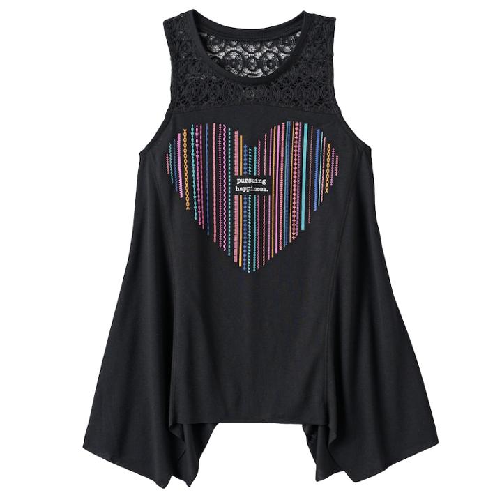 Girls 7-16 Mudd&reg; Crochet Lace Yoke Sharkbite Tank Top, Size: 7-8, Black