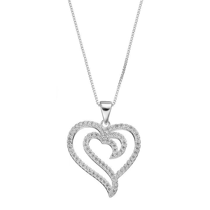 Timeless Sterling Silver Cubic Zirconia Openwork Heart Pendant, Women's