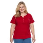 Plus Size Croft & Barrow Solid Henley Tee, Women's, Size: 1xl, Med Red