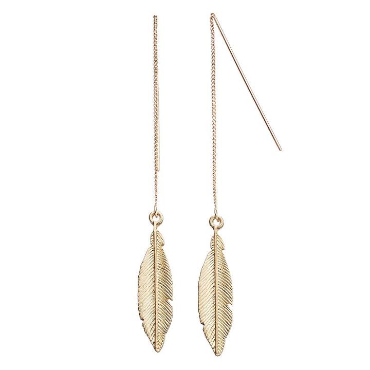 Lc Lauren Conrad Feather Threader Earrings, Women's, Gold