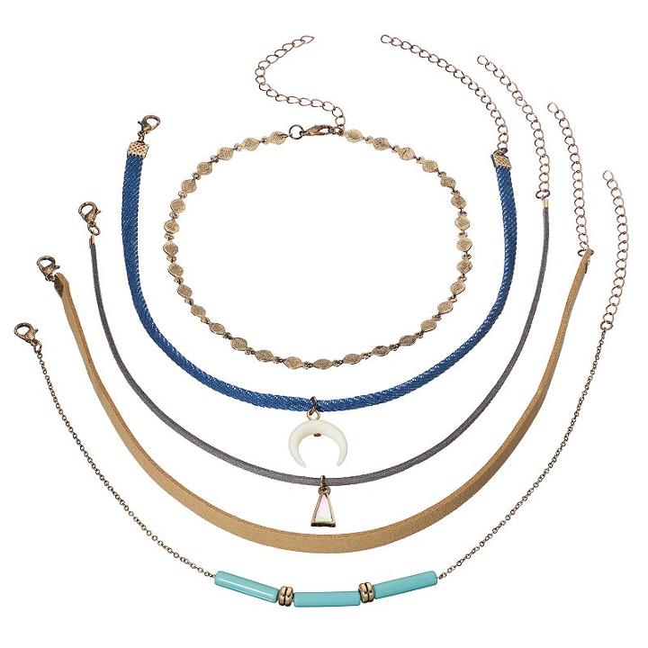 Triangle, Crescent & Blue Beaded Choker Necklace Set, Women's, Multicolor