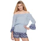 Juniors' Mudd&reg; Print Off The Shoulder Romper, Girl's, Size: Medium, Light Blue
