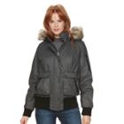 Women's Sebby Collection Faux-fur Trim Bomber Parka, Size: Medium, Grey