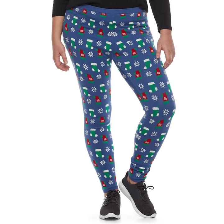 Juniors' Plus Size It's Our Time Print Holiday Leggings, Teens, Size: 2xl, Med Blue