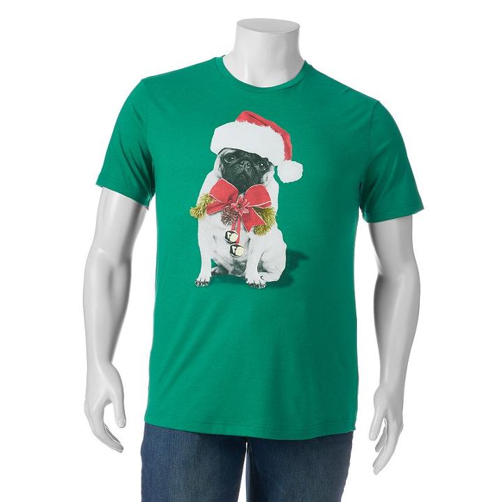 Big & Tall Pug In A Santa Hat Tee, Men's, Size: L Tall, Red