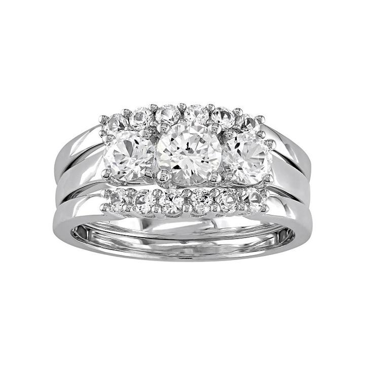 10k White Gold Lab-created White Sapphire 3-piece Engagement Ring Set, Women's, Size: 5
