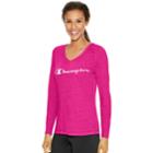 Women's Champion Long Sleeve V-neck Tee, Size: Large, Dark Pink