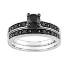 Round-cut Black Diamond Engagement Ring Set In 10k White Gold (1 Ct. T.w.), Women's, Size: 5