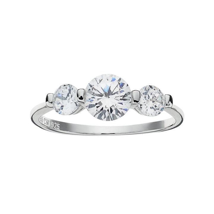 Cubic Zirconia Sterling Silver 3-stone Ring, Women's, Size: 8, White