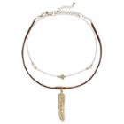 Mudd&reg; Faux Suede Feather & Triangle Choker Necklace Set, Girl's, Brown