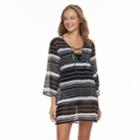 Women's Portocruz Striped Lace-up Cover-up Tunic, Size: Medium, Black White Stripe