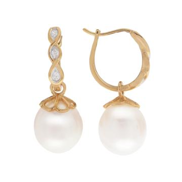 Pearlustre By Imperial 14k Gold Over Silver Freshwater Cultured Pearl & White Topaz Hoop Drop Earrings, Women's